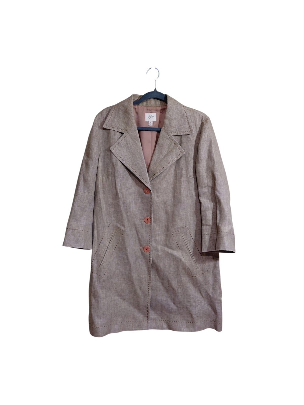 J. Jill Neutral Taupe Single-Breasted Linen-Blend Coat